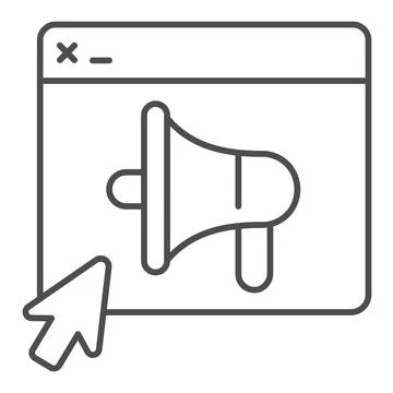 Program window and loudspeaker thin line icon, web security concept, web site Illustrazione stock