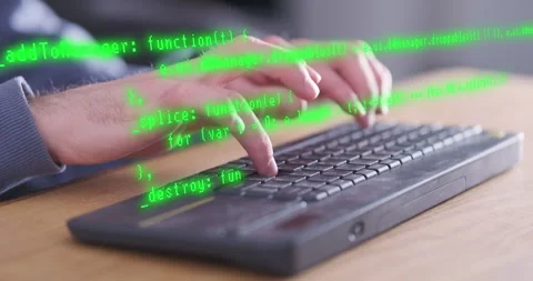 Programer's hands busy working on latest innovative sophisticated technology Stock Footage 265277276