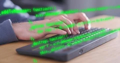Programer's hands busy working on latest innovative sophisticated technology Stock Photos