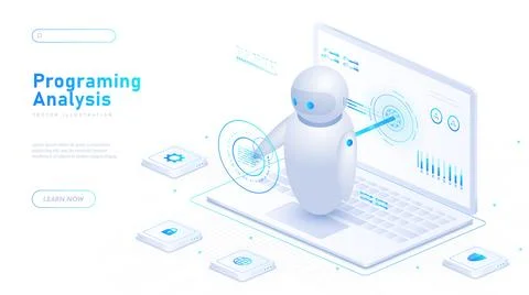 Programing analysis white poster vector Illustrazione stock