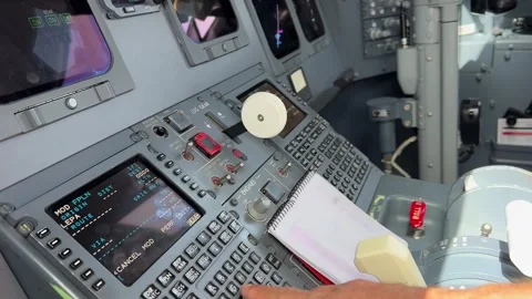 Programing the flight computer for the next flight. An immersive view from 스톡 동영상 246372896