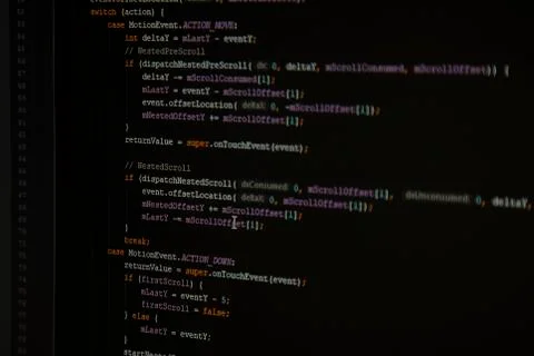 Programing Java Android source code on screen Stock Photos