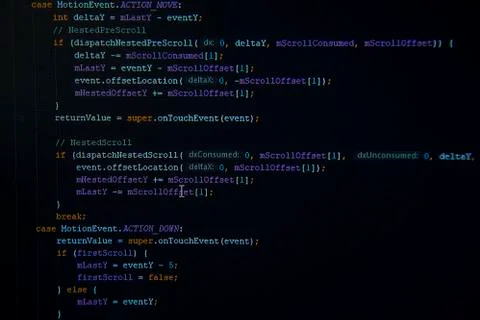 Programing Java Android source code on screen Stock Photos
