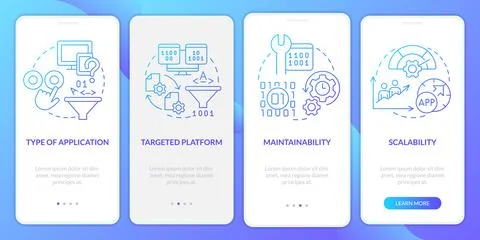 Programing language choice criteria blue gradient onboarding mobile app screen Stock Illustration