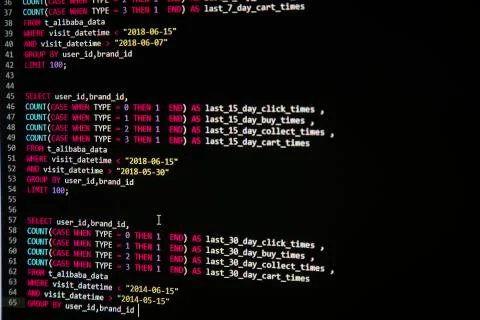 Programing php source code on screen Stock Photos