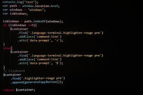 Programing sql php source code on screen Foto stock