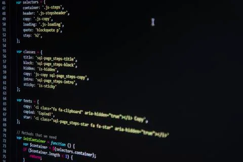 Programing sql php source code on screen Foto stock