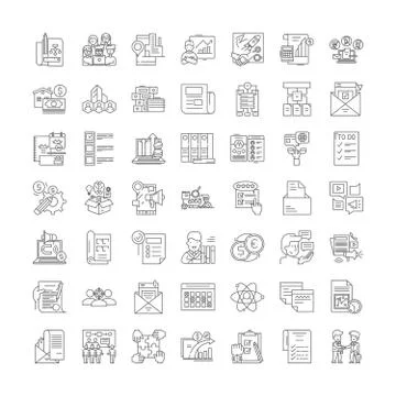 Programm linear icons, signs, symbols vector line illustration set 스톡 일러스트