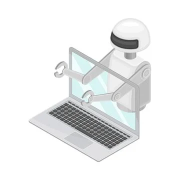 Programmable Robot Machine and Laptop as Robotic Technology and Electronic 스톡 일러스트