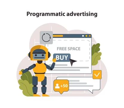 Programmatic advertising. Automated technology for media buying. Stock Illustration