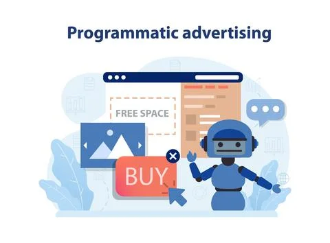 Programmatic advertising. Automated technology for media buying. 스톡 일러스트