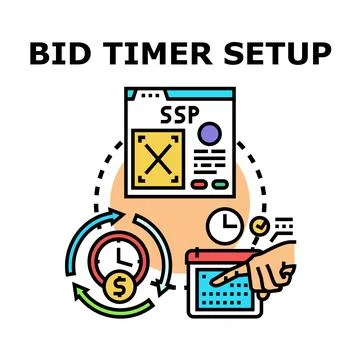 Programmatic advertising bid timer setup process Stock Illustration