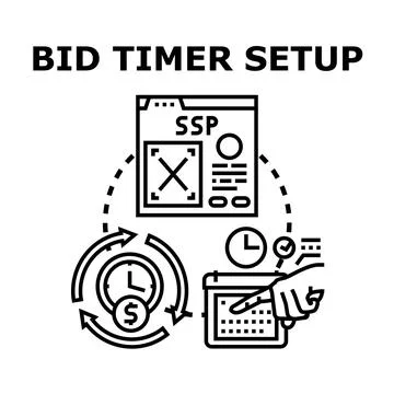 Programmatic advertising bid timer setup process Stock Illustration