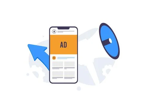 Programmatic advertising with native ads and real time bidding technology Illustrazione stock