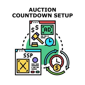 Programmatic advertising real time bidding auction countdown setup Stock Illustration