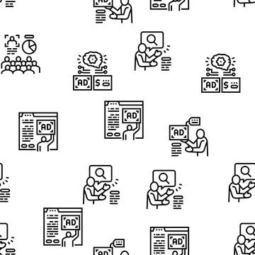 Programmatic Advertising Service Vector Seamless Pattern Stock Illustration