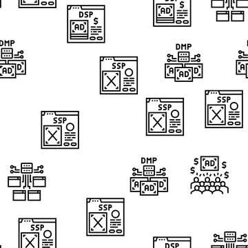 Programmatic Advertising Service Vector Seamless Pattern 스톡 일러스트