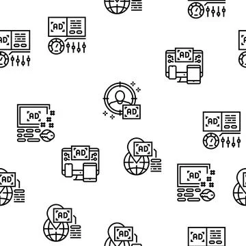 Programmatic Advertising Service Vector Seamless Pattern 库存插图
