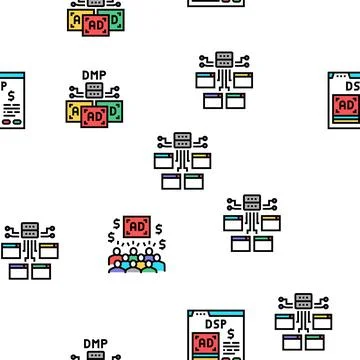 Programmatic Advertising Service Vector Seamless Pattern Stock Illustration