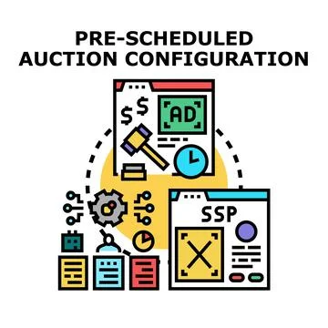 Programmatic advertising setup configuring scheduled auction process Stock Illustration