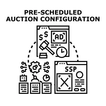 Programmatic advertising setup configuring scheduled auction process Stock Illustration