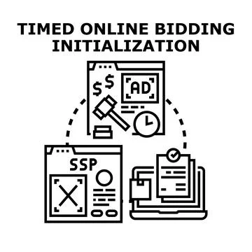 Programmatic advertising ssp dsp online bidding process Stock Illustration