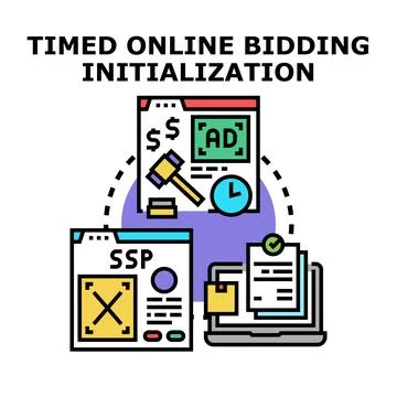 Programmatic advertising ssp dsp online bidding process Illustrazione stock