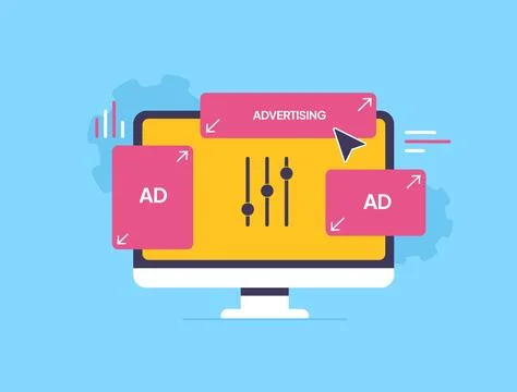 Programmatic advertising tools for ad placement and real time bidding on digital Stock Illustration