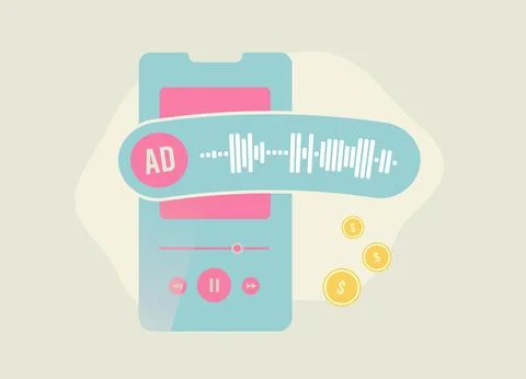 Programmatic Audio Advertising concept. Automated Ad Insertion in Media Sound Stock Illustration