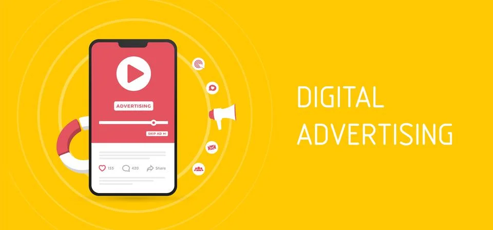 Programmatic Video Advertising vector illustration. Online native targeting ads Stock Illustration