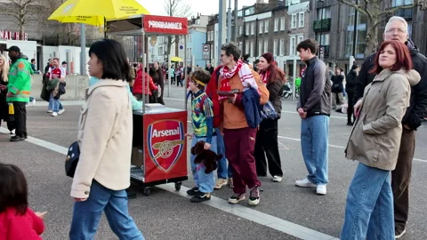 Programme stall outside the Emirates Stadium, Highbury on WSL match day. 스톡 동영상 305142501