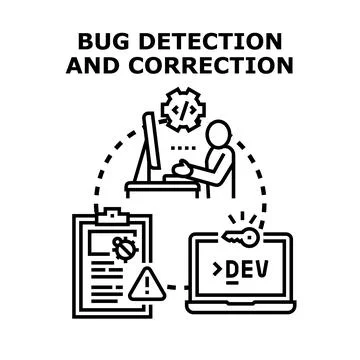 Programmer analyzing code on computer Stock Illustration