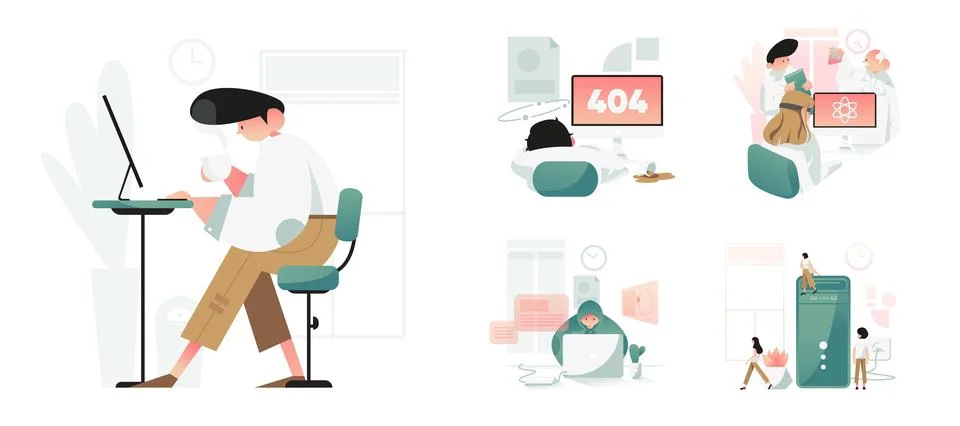 Programmer and Computer Equipment  Set Stock-Illustration