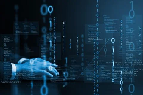 Programmer and cyber security technology, male programmer uses laptop for s.. Stock Photos