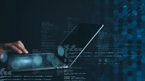 Programmer and cyber security technology, Digital technology, Software deve.. Stock Photos