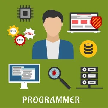 Programmer and devices flat icons Stock-Illustration