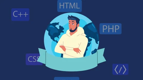 Programmer and language code in planet Video stock 153953350