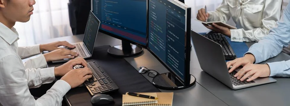 Programmer and software engineer working in tech develop company. Trailblazing Foto stock