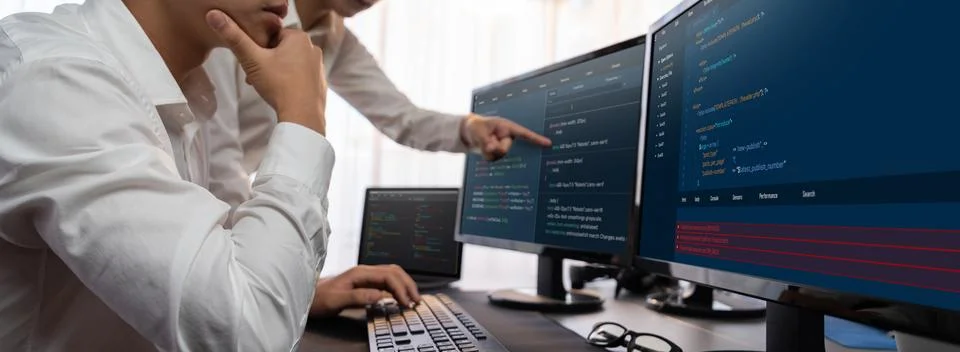 Programmer and software engineer working in tech develop company. Trailblazing 스톡 사진