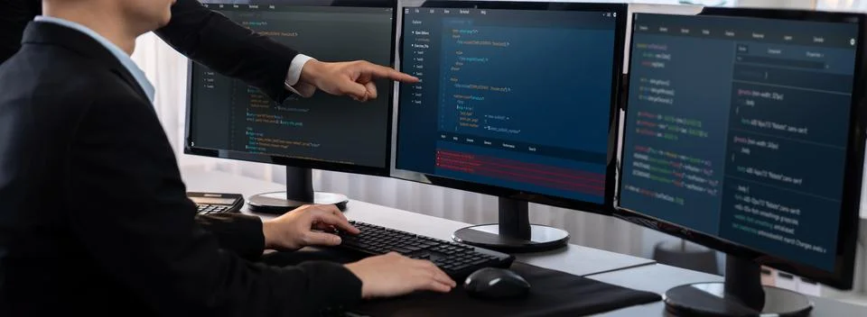 Programmer and software engineer working in tech develop company. Trailblazing 스톡 사진