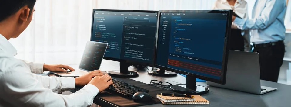 Programmer and software engineer working in tech develop company. Trailblazing Stock Photos