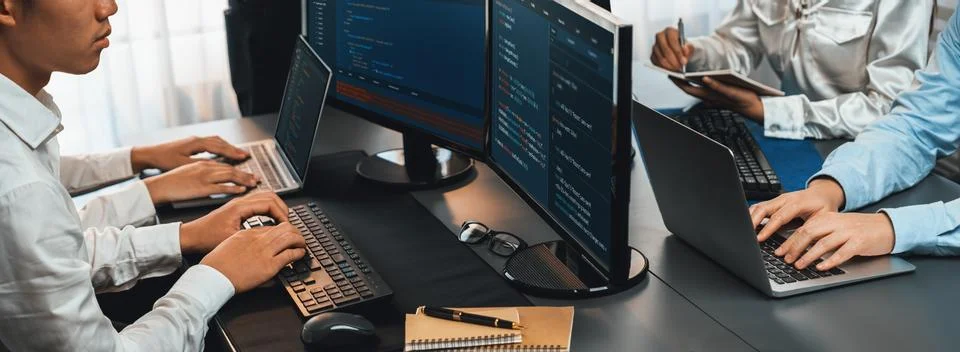 Programmer and software engineer working in tech develop company. Trailblazing 스톡 사진