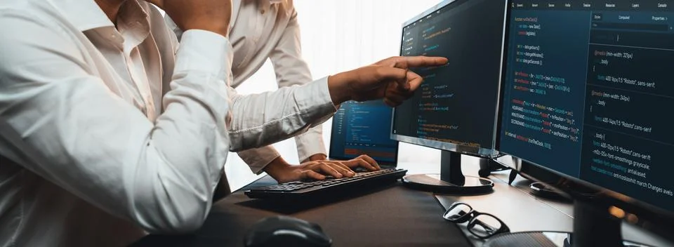 Programmer and software engineer working in tech develop company. Trailblazing 스톡 사진