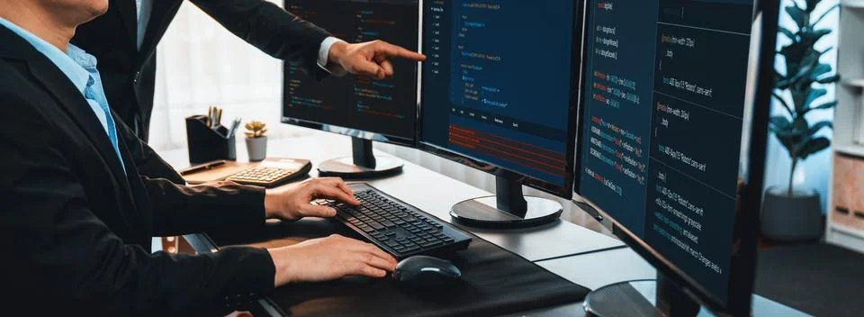 Programmer and software engineer working in tech develop company. Trailblazing 스톡 사진