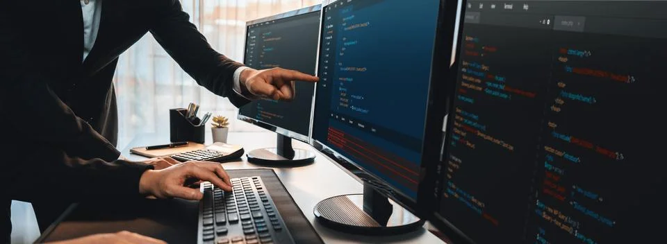 Programmer and software engineer working in tech develop company. Trailblazing Fotos Stock