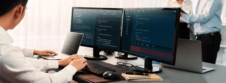 Programmer and software engineer working in tech develop company. Trailblazing Stock Photos