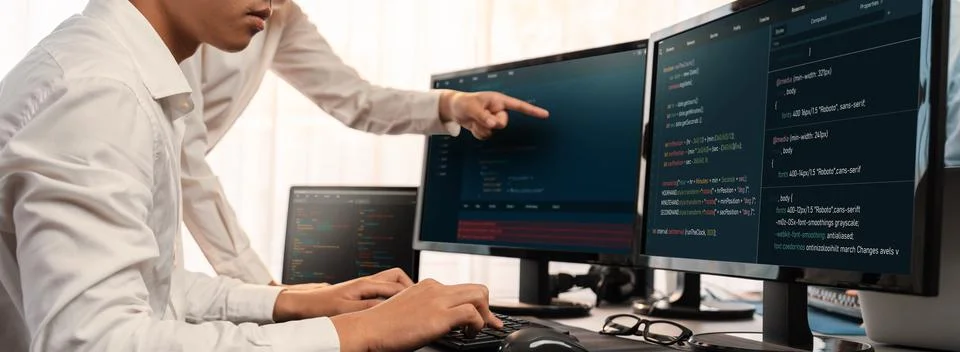 Programmer and software engineer working in tech develop company. Trailblazing Stock Photos