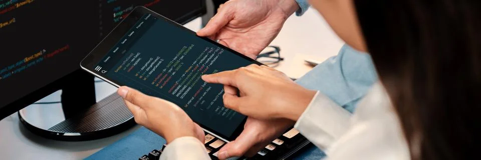 Programmer and software engineer working in tech develop company. Trailblazing Foto stock