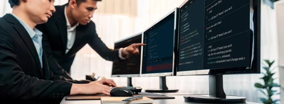 Programmer and software engineer working in tech develop company. Trailblazing Stock Photos