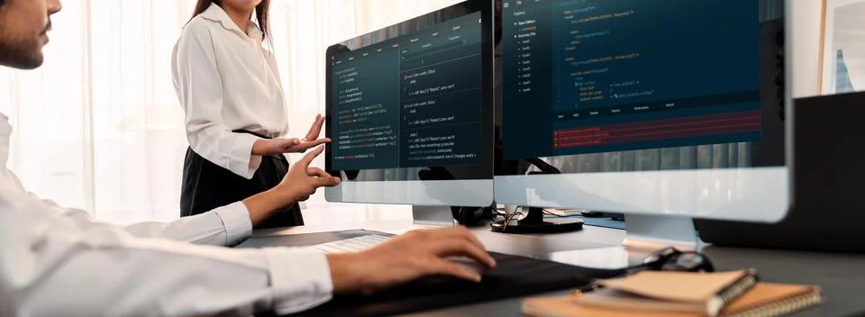 Programmer and software engineer working in tech develop company. Trailblazing Stock-Fotos